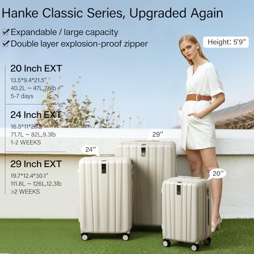 Hanke 20 Inch Expandable Carry on Luggage 22x14x9 Airline Approved Lightweight PC Hard Shell Suitcases with Wheels Travel Luggage Rolling Suitcase Travel Luggage Bag for Weekender(Ivory White) - Image 2