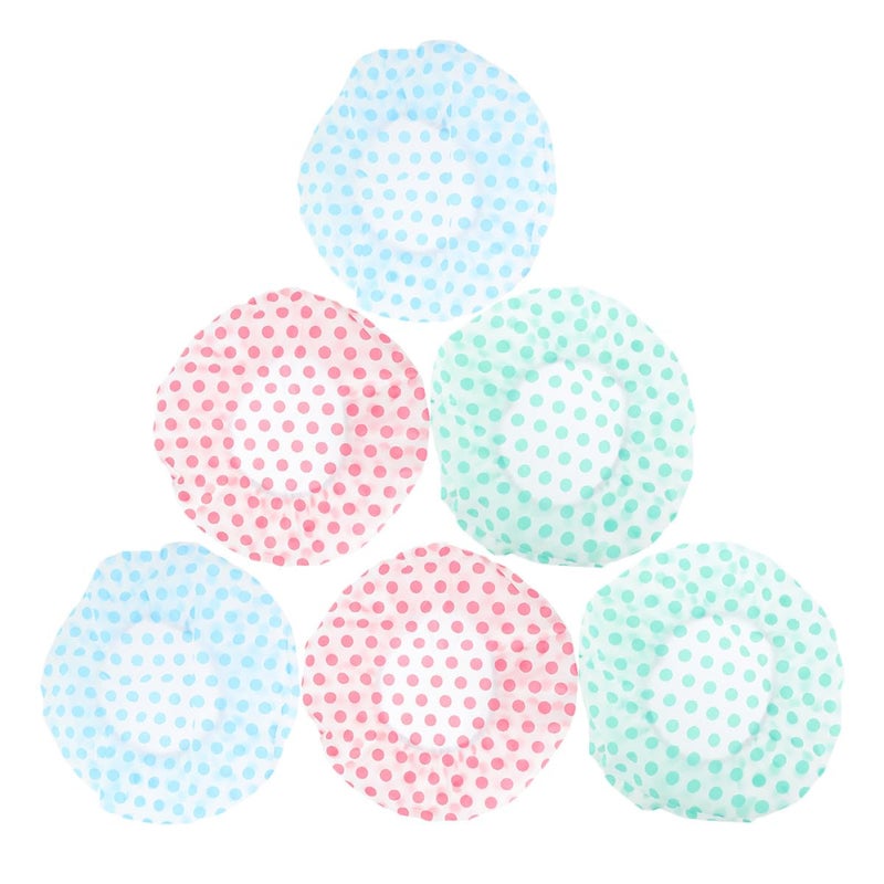 Large Peva Dot Print Reusable Waterproof Shower Caps 6pcs For Women With Long Hair - Image 2