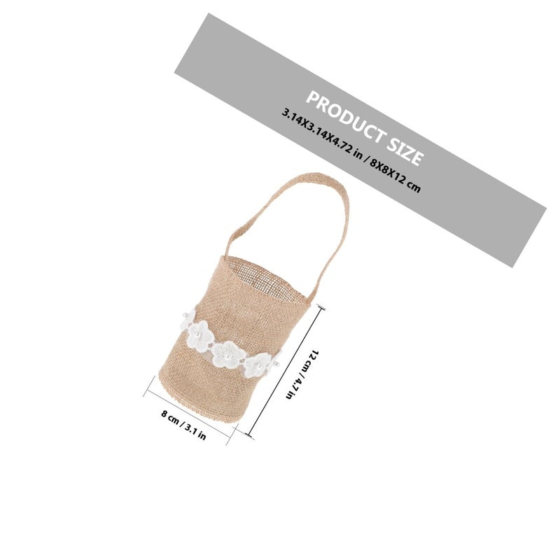 Linen Flower Girl Basket Set With 2 Candy Bags For Wedding Decor And Party Supplies - Image 3