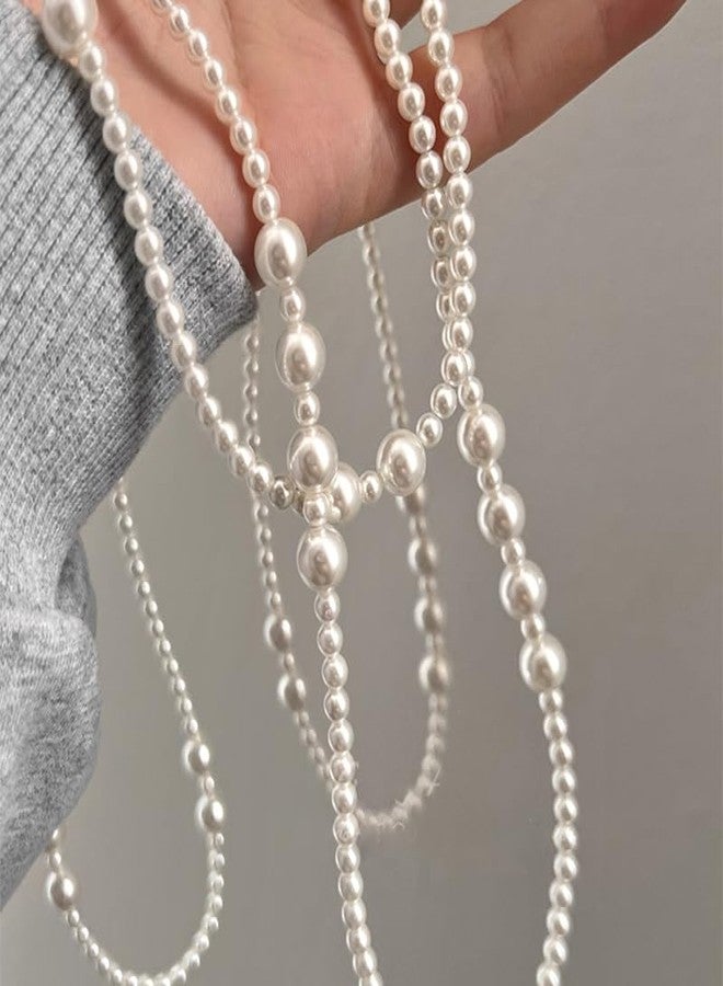 Wiwpar 1920s Long White Pearl Beaded Necklace Vintage Pearl Strands Flapper Beads Necklace Faux Pearl Strand Layered Costume Jewelry Accessories for Women - Image 5