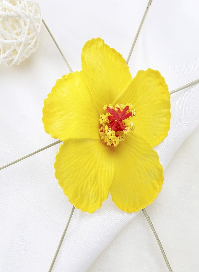 FRECI 3pcs Hawaiian Hibiscus Flowers Artificial Flowers for Hawaiian Luau Tabletop Decoration Party Favors Supplies - Yellow - Image 5
