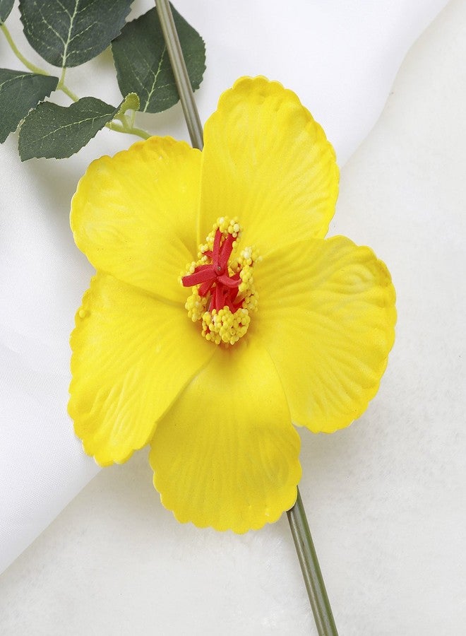 FRECI 3pcs Hawaiian Hibiscus Flowers Artificial Flowers for Hawaiian Luau Tabletop Decoration Party Favors Supplies - Yellow - Image 3