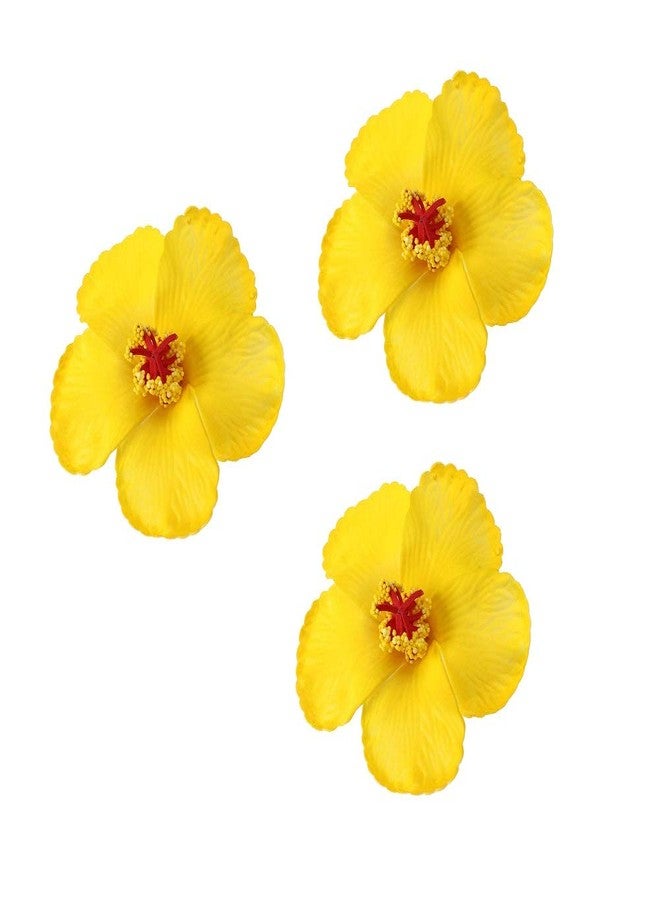 FRECI 3pcs Hawaiian Hibiscus Flowers Artificial Flowers for Hawaiian Luau Tabletop Decoration Party Favors Supplies - Yellow - Image 1