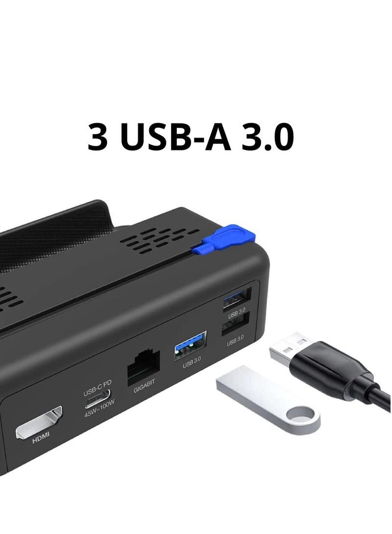 5 in 1 Docking Station with Heat Dissipation Hole Dock with HDMI 2.0 4K@60Hz Ethernet RJ45 USB-A 3.0*3 and Full Speed Charging USB-C Port Compatible with Valve Steam Deck  - Image 3