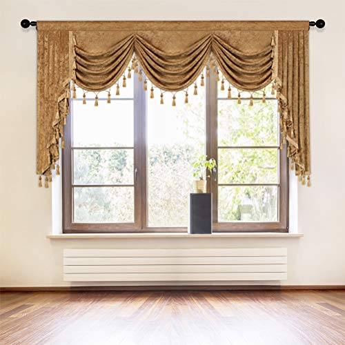 ELKCA Thick Chenille Window Curtains Valance for Living Room Bronze Waterfall Valance for Bedroom1 Panel Bronze W79