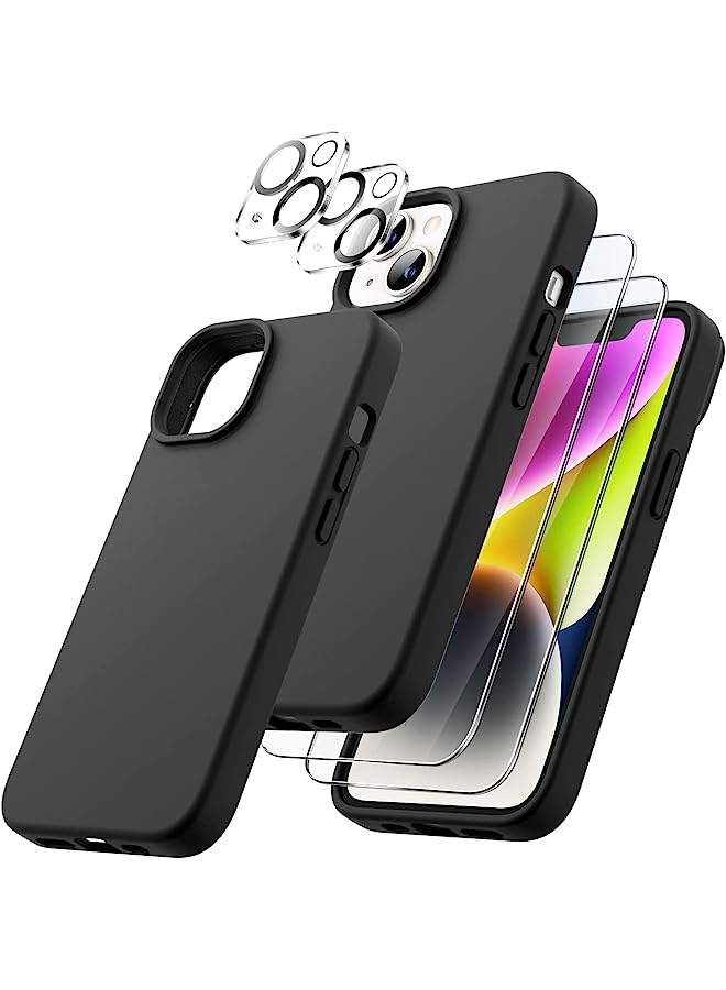 Jetech 3 In 1 Silicone Case For Iphone 14 Plus 6.7-Inch, With 2-Pack Screen Protector And 2-Pack Camera Lens Protector, Full Coverage Tempered Glass Film, Shockproof Phone Cover (Black) - Image 1
