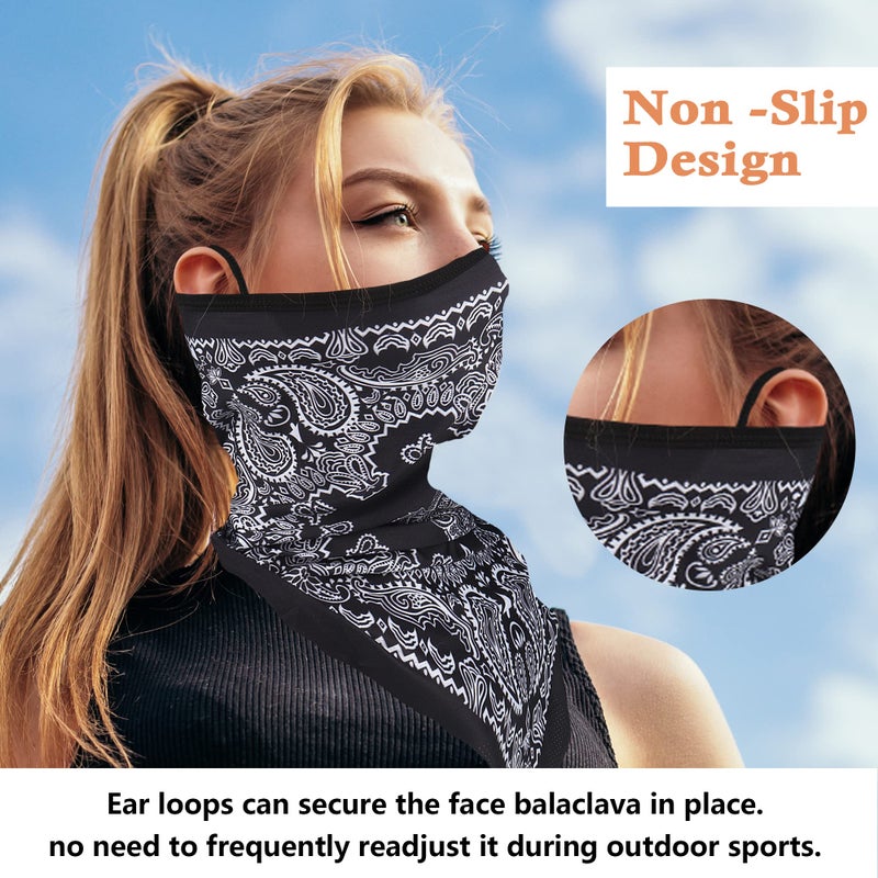 RIDEIWAKE Bandana Neck Gaiter with Ear Loops Balaclava Face Scarf Mask Quick-Dry Half Masks for Women Men - Dustproof & UV Sun Protection & Breathable- Paisley Style - Image 2