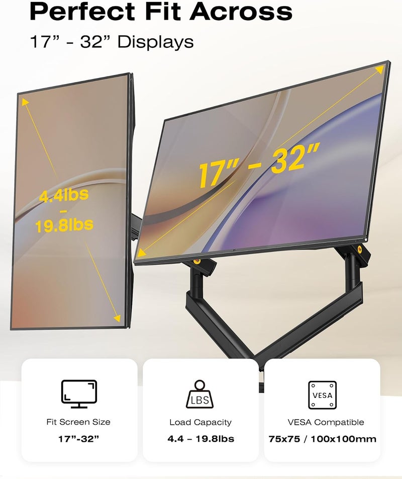 NB ERGONOMIC NB SmooVex™ Single Monitor Arm for Monitors 17'' to 32 inch, Mechanical Spring Mount Load up to 9 kg, VESA 75/100 mm Monitor-Mount A5 (Black-Dual) - Image 3