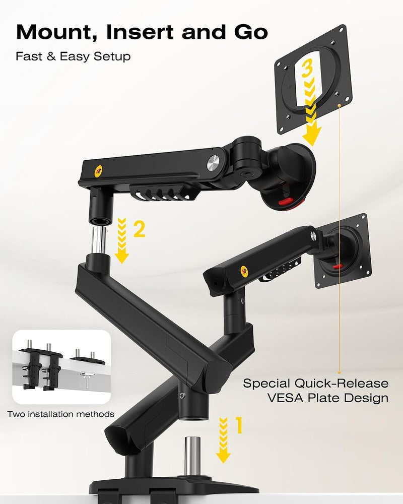 NB ERGONOMIC NB SmooVex™ Single Monitor Arm for Monitors 17'' to 32 inch, Mechanical Spring Mount Load up to 9 kg, VESA 75/100 mm Monitor-Mount A5 (Black-Dual) - Image 4