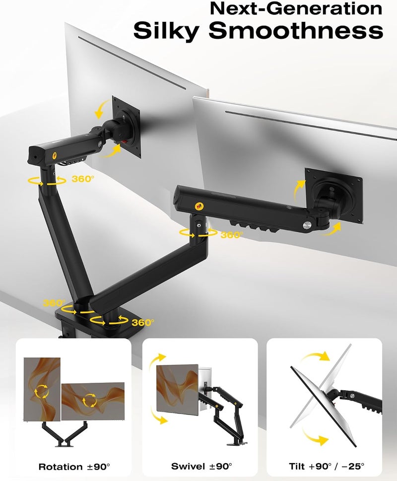 NB ERGONOMIC NB SmooVex™ Single Monitor Arm for Monitors 17'' to 32 inch, Mechanical Spring Mount Load up to 9 kg, VESA 75/100 mm Monitor-Mount A5 (Black-Dual) - Image 2