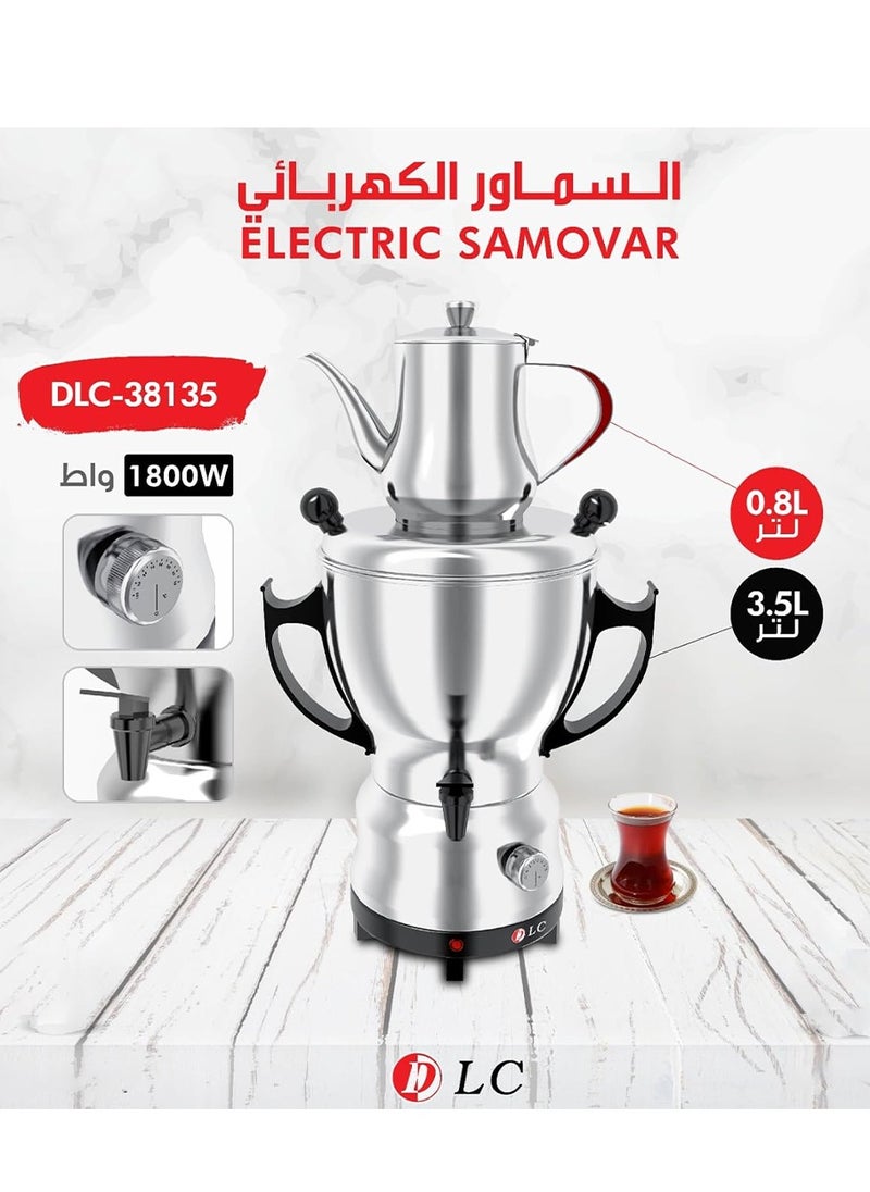 1800W Electric Samovar with 3.5 Litre Kettle Capacity and 0.8 Litre Teapot Capacity, DLC DLC-38135 Tea Maker - Silver