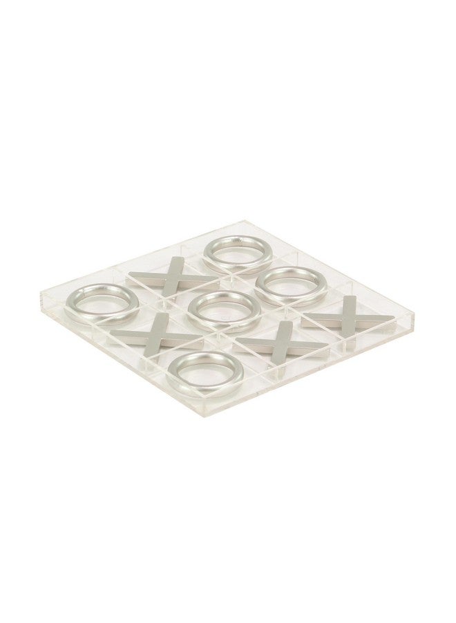 Deco 79 Acrylic Plastic Tic Tac Toe Game Set with Silver Pieces, 12" x 12" x 1", Clear - Image 1