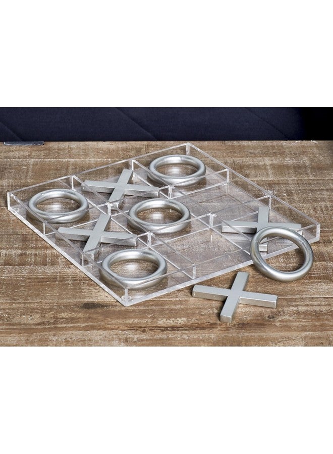 Deco 79 Acrylic Plastic Tic Tac Toe Game Set with Silver Pieces, 12" x 12" x 1", Clear - Image 5