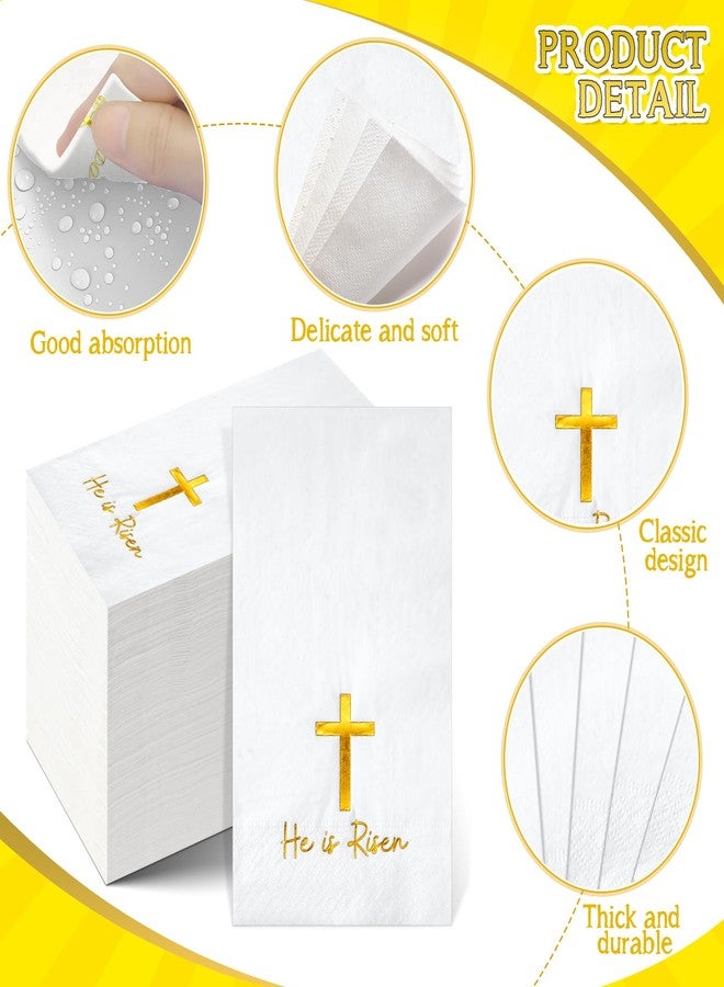 KEASKELL 100 Pcs Easter Paper Napkins Bulks, Disposable He is Risen Dinner Napkins Gold Foil Easter Cross Paper Décor for Religious Party Spring Holiday Table Party Supplies - Image 4