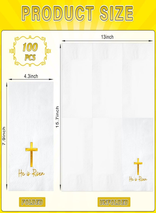 KEASKELL 100 Pcs Easter Paper Napkins Bulks, Disposable He is Risen Dinner Napkins Gold Foil Easter Cross Paper Décor for Religious Party Spring Holiday Table Party Supplies - Image 2