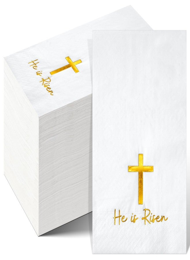 KEASKELL 100 Pcs Easter Paper Napkins Bulks, Disposable He is Risen Dinner Napkins Gold Foil Easter Cross Paper Décor for Religious Party Spring Holiday Table Party Supplies - Image 1