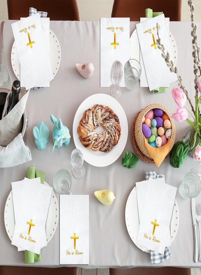 KEASKELL 100 Pcs Easter Paper Napkins Bulks, Disposable He is Risen Dinner Napkins Gold Foil Easter Cross Paper Décor for Religious Party Spring Holiday Table Party Supplies - Image 3