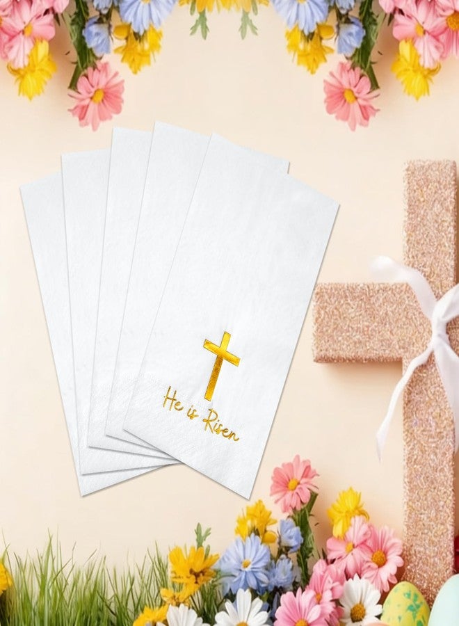 KEASKELL 100 Pcs Easter Paper Napkins Bulks, Disposable He is Risen Dinner Napkins Gold Foil Easter Cross Paper Décor for Religious Party Spring Holiday Table Party Supplies - Image 5