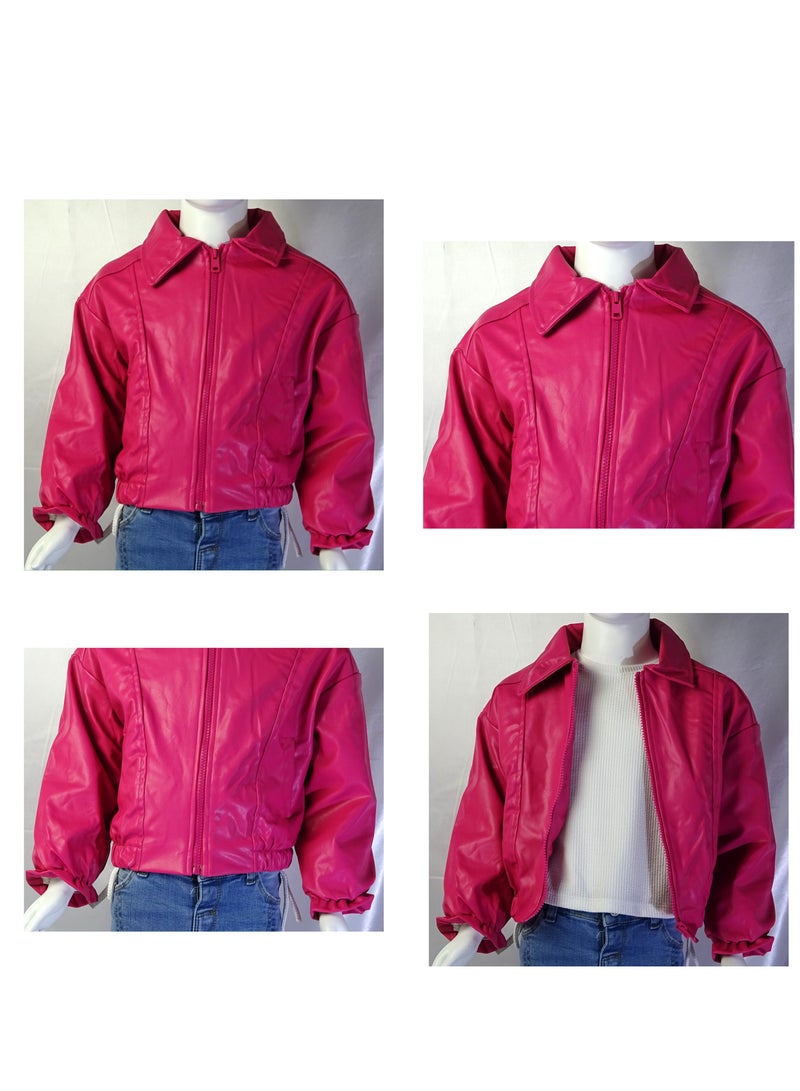 شلــــتر صناعة تركية فاخرة؛ جاكيت جلد للبنات بسحاب لون سادة لفصل الخريف و الشتاء من مجموعة شلـــتر 35605 - Image 1