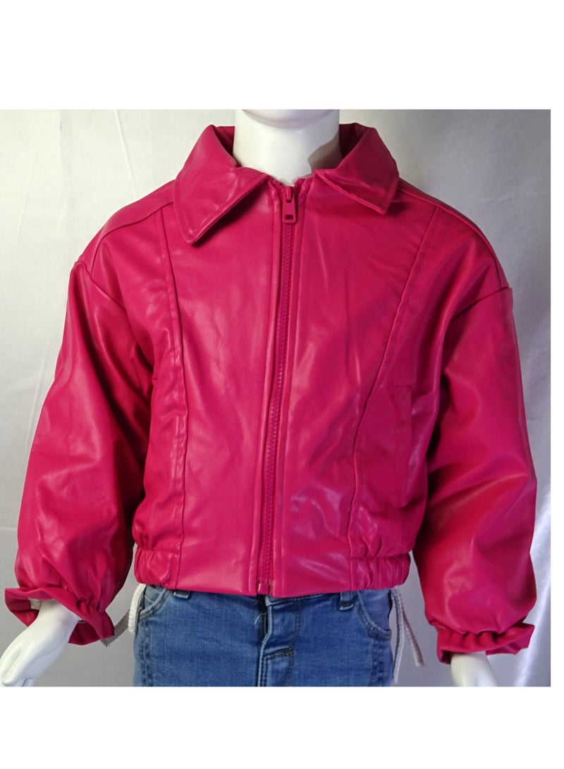 شلــــتر صناعة تركية فاخرة؛ جاكيت جلد للبنات بسحاب لون سادة لفصل الخريف و الشتاء من مجموعة شلـــتر 35605 - Image 2