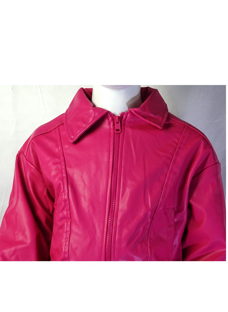 شلــــتر صناعة تركية فاخرة؛ جاكيت جلد للبنات بسحاب لون سادة لفصل الخريف و الشتاء من مجموعة شلـــتر 35605 - Image 3