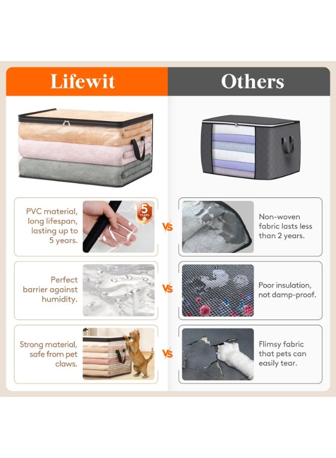 XiuWoo 4 Pack Clear Clothes Storage Bags, 60L Plastic Blanket Vinyl Foldable Moving Bags, Closet Organizers Containers, Under Bed Storage Box, Duvet Storage Cover, Home Storage Bag with Zipper, Clear Window - Image 3