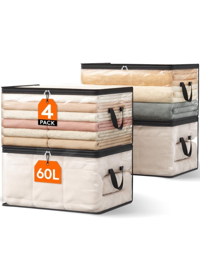 XiuWoo 4 Pack Clear Clothes Storage Bags, 60L Plastic Blanket Vinyl Foldable Moving Bags, Closet Organizers Containers, Under Bed Storage Box, Duvet Storage Cover, Home Storage Bag with Zipper, Clear Window - Image 1
