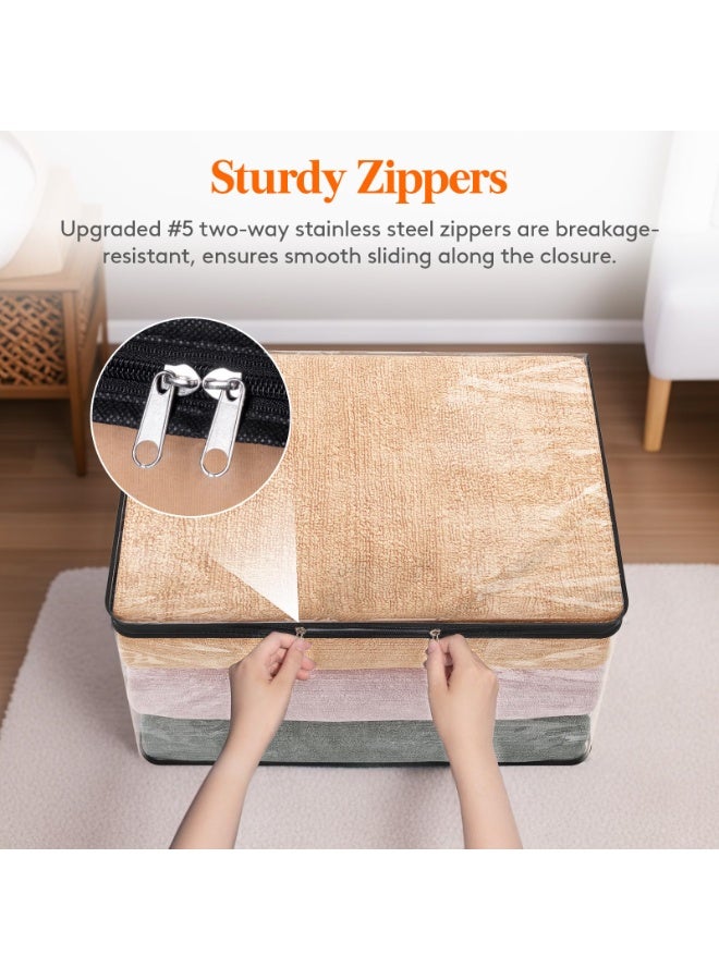XiuWoo 4 Pack Clear Clothes Storage Bags, 60L Plastic Blanket Vinyl Foldable Moving Bags, Closet Organizers Containers, Under Bed Storage Box, Duvet Storage Cover, Home Storage Bag with Zipper, Clear Window - Image 5