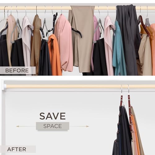 MORALVE Pants Hangers Space Saving - 4 Pack European Beechwood Scarf and Jean Hangers - Closet Organizer and Space Saver Pant Rack, Leggings Hanger, and Scarf Holder with 360° Swivel Hook - Image 3