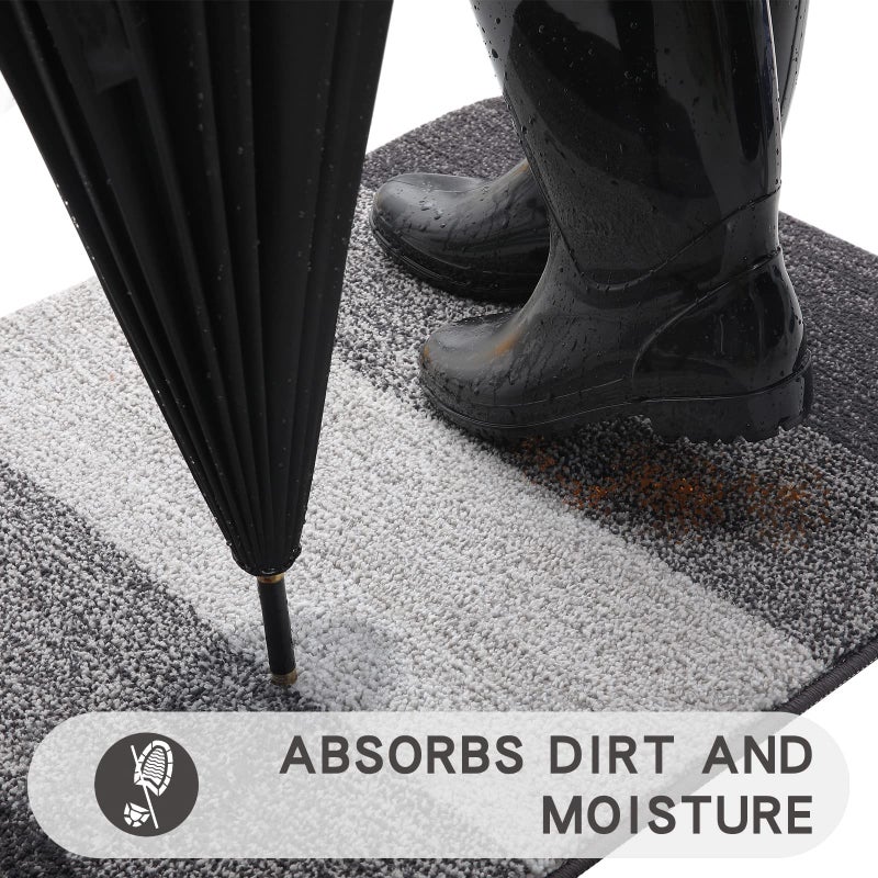 Kitinjoy Indoor Outdoor Door Mat, 30x17 Non-Slip Absorbent Dirt Trapper, Low-Profile Washable Inside Entrance Front Floor Mat, Sturdy Soft Entry Doormats for Entryway, Grey - Image 2