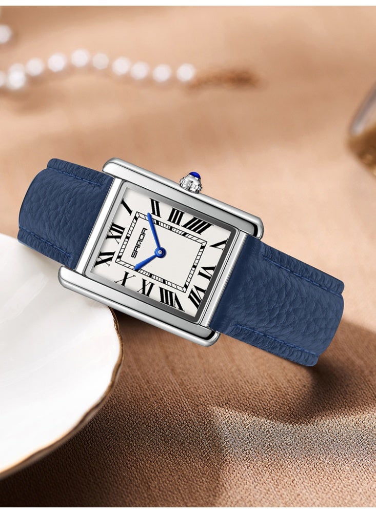 SANDA Men Quartz Watch Waterproof Casual Fashion Men Quartz Watches Wear Resistant Leather Strap Square Dial Design Business Wristwatch Male - Image 2