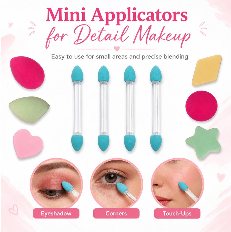 Me Now 14 Pcs Makeup Sponge Set with Storage Jar, Cosmetic Foundation Sponge Puffs and Eyeshadow Applicators, Multi-Shape Beauty Sponges for Liquid, Cream and Powder Makeup - Image 5