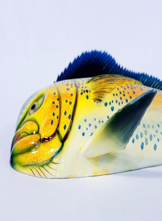 ال اكس لوحة جدارية مرسومة يدويًا بتصميم سمكة ماهي ماهي ودلفين أخضر مقاس 12 بوصة - Image 4