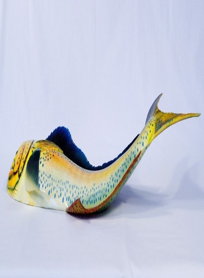 ال اكس لوحة جدارية مرسومة يدويًا بتصميم سمكة ماهي ماهي ودلفين أخضر مقاس 12 بوصة - Image 3