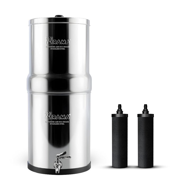 RAMA RAMA Gravity Water Filter 24L Total Capacity 12L Storage 304 Stainless Steel NonElectric Purifier for Home Includes 2 Carbon Candles Steel Tap 10Year Warranty  - Image 1