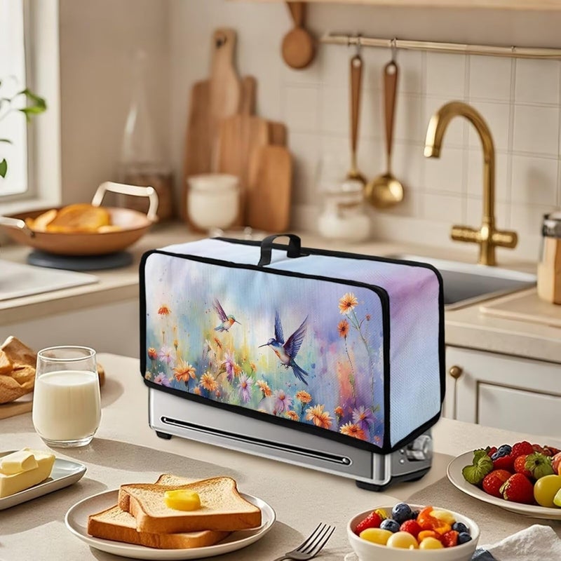 ZDCUSTOM Hummingbird Daisy Purple Long Slot Toaster Cover Compatible with 2 Slice Toaster Dust Protection Stain Resistant Slim Bread Maker Cover - Image 3