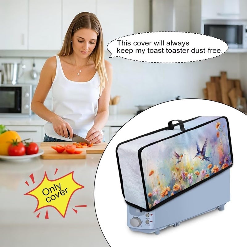 ZDCUSTOM Hummingbird Daisy Purple Long Slot Toaster Cover Compatible with 2 Slice Toaster Dust Protection Stain Resistant Slim Bread Maker Cover - Image 4