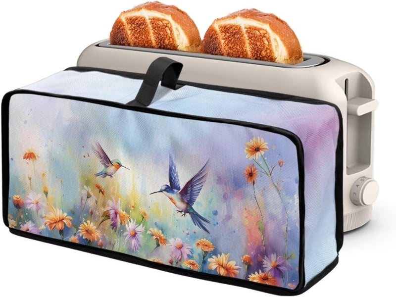 ZDCUSTOM Hummingbird Daisy Purple Long Slot Toaster Cover Compatible with 2 Slice Toaster Dust Protection Stain Resistant Slim Bread Maker Cover - Image 1