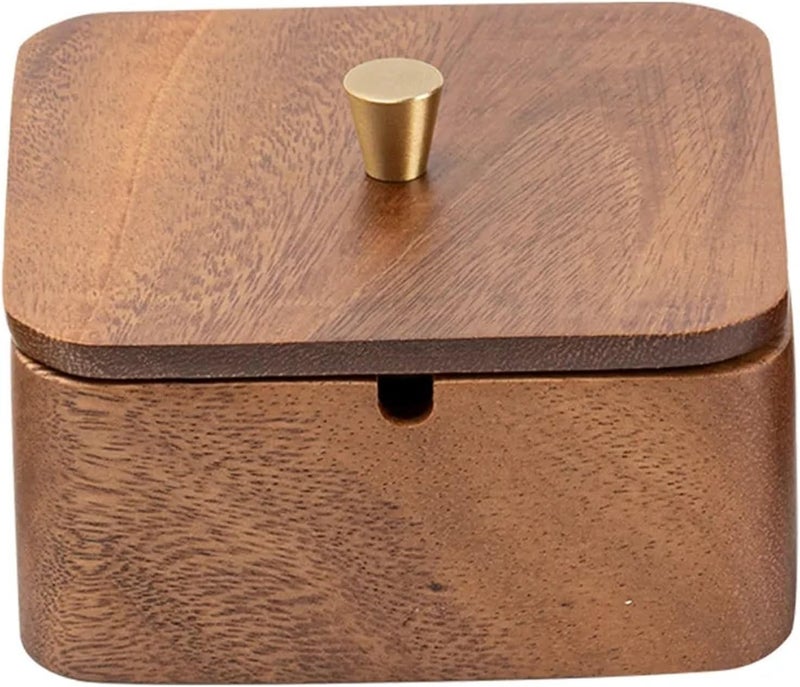 Walnut ashtray high-value walnut solid wood home living room high-end office with cover anti-fly grey(Walnut Ashtray-Golde,2pcs) - Image 1
