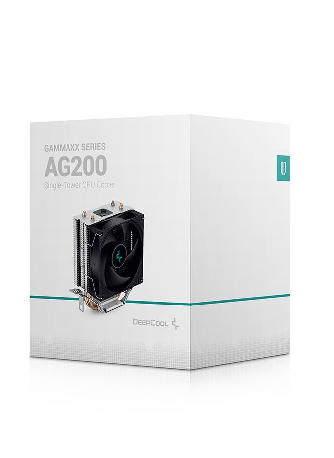 DEEPCOOL AG200 CPU Air Cooler, Single Tower, 92mm PWM Fan, 2 Copper Heat Pipes, 100W TDP, Intel LGA1700/1200/1151/1150/1155, AMD AM5/AM4, Quiet ≤30.5 dB(A), Compact Size for mATX/ATX Builds, Black | R-AG200-BKNNMN-G  - Image 1