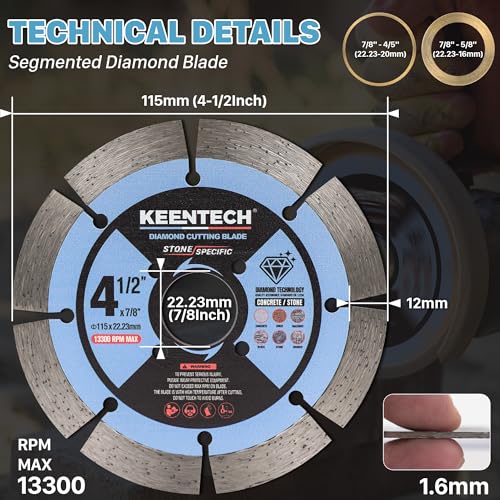 KEENTECH Segmented Diamond Saw Blade 4-1/2 inch, for Smooth Cutting Concrete Marble Granite Brick Masonry, Diamond Blade for Angle Grinder, 4.5" Dry or Wet Cutting Concrete Saw Blades (2-Pack) - Image 2