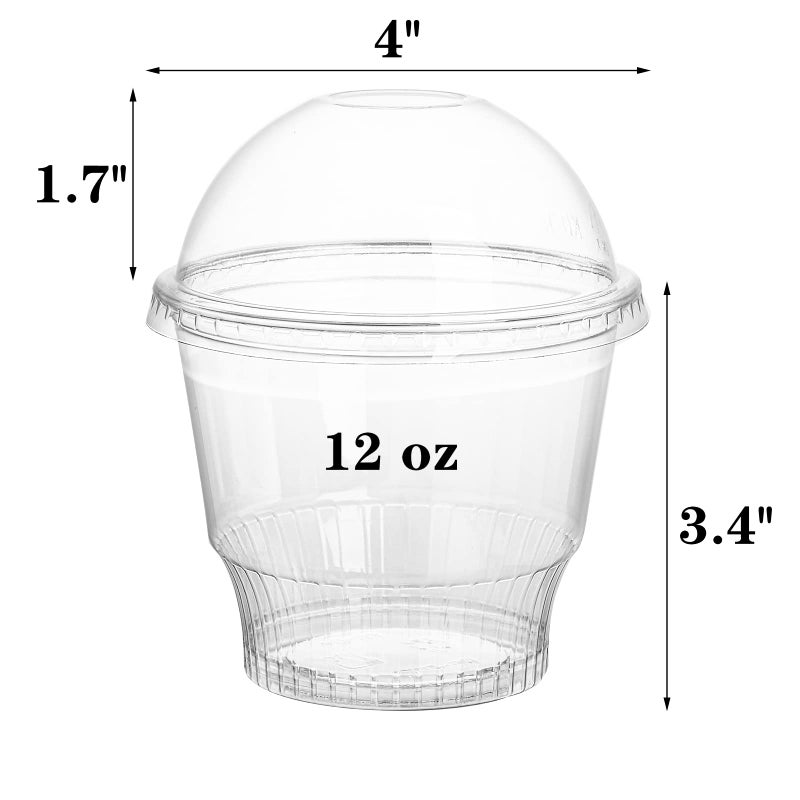 Lyellfe أكواب حلوى لييلف 100 حبة مع أغطية قبة 12 أونصة أكواب بلاستيكية شفافة خالية من BPA أكواب حلوى مثل البارفيه والآيس كريم للاستخدام مرة واحدة للحلويات والفواكه وكعك الكب كيك والمشروبات الباردة المثلجة - Image 2