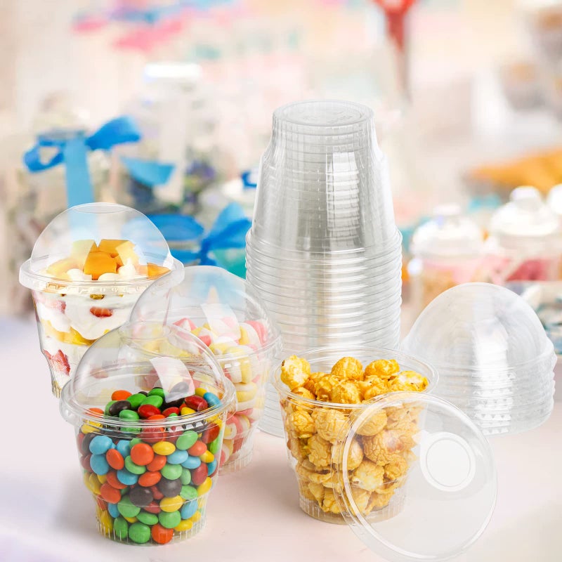 Lyellfe أكواب حلوى لييلف 100 حبة مع أغطية قبة 12 أونصة أكواب بلاستيكية شفافة خالية من BPA أكواب حلوى مثل البارفيه والآيس كريم للاستخدام مرة واحدة للحلويات والفواكه وكعك الكب كيك والمشروبات الباردة المثلجة - Image 5
