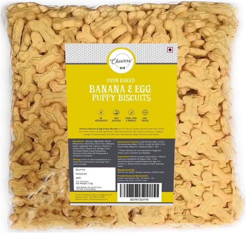 Chewers Oven Baked Real Banana & Egg Puppy Dog Biscuits, Protein Rich Dog Treat 1 Kg - Image 1