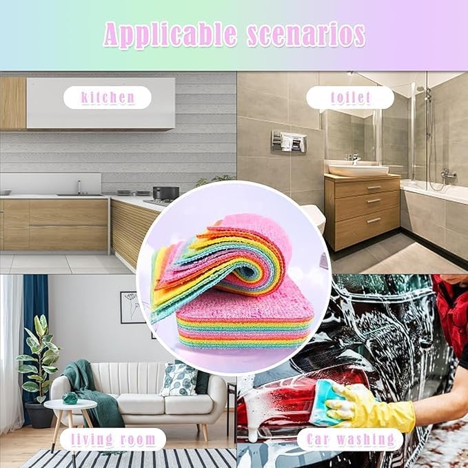 Automaze Rainbow Dish Cleaning Sponge Rainbow Rag, Reusable Double Sided Dish Sponge 12-Layer Microfiber Cloth Scrub Sinks,Pots, Pans for Car, Glass, Furniture Kitchen Scrubber for Dishes (1) - Image 5
