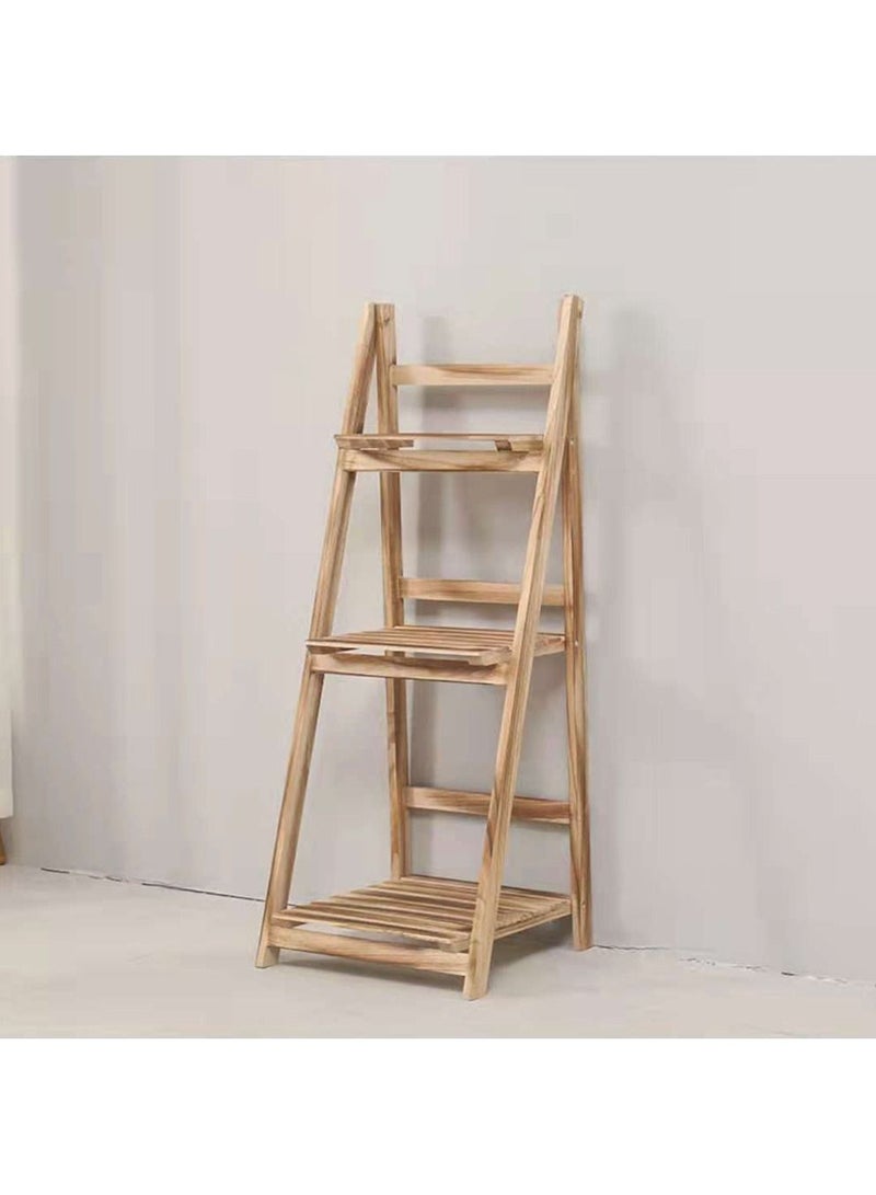 FFD Plant Stand 3 Tier Folding Plant Stand Shelves Garden Wooden Flower Pot For Books And Also Can Be Used In Waashroom Beige  - Image 3