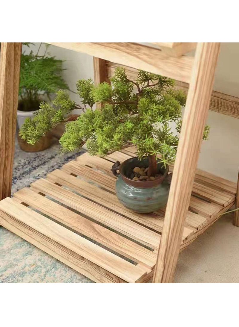 FFD Plant Stand 3 Tier Folding Plant Stand Shelves Garden Wooden Flower Pot For Books And Also Can Be Used In Waashroom Beige  - Image 4