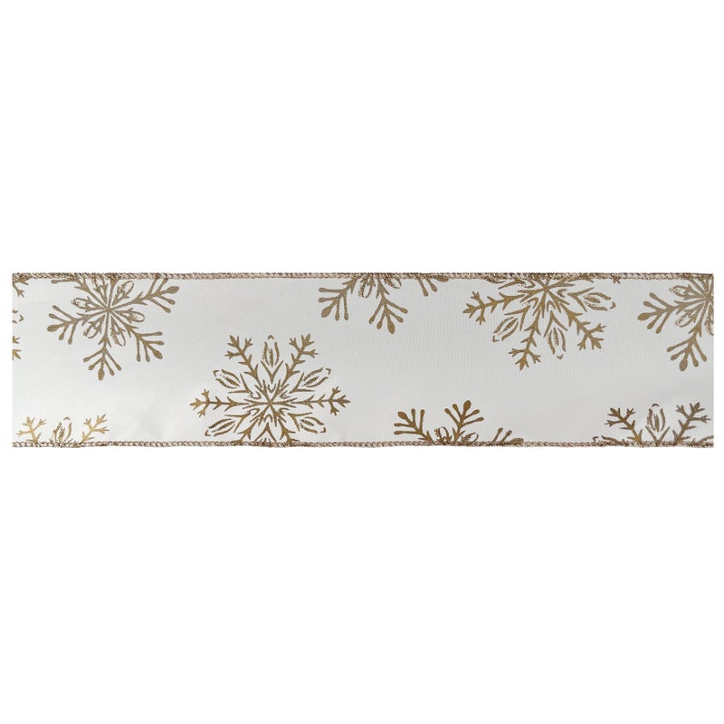 CHRISTMAS MAGIC Christmas Satin Ribbon White/Gold 6.3cmx10 yards - Image 2
