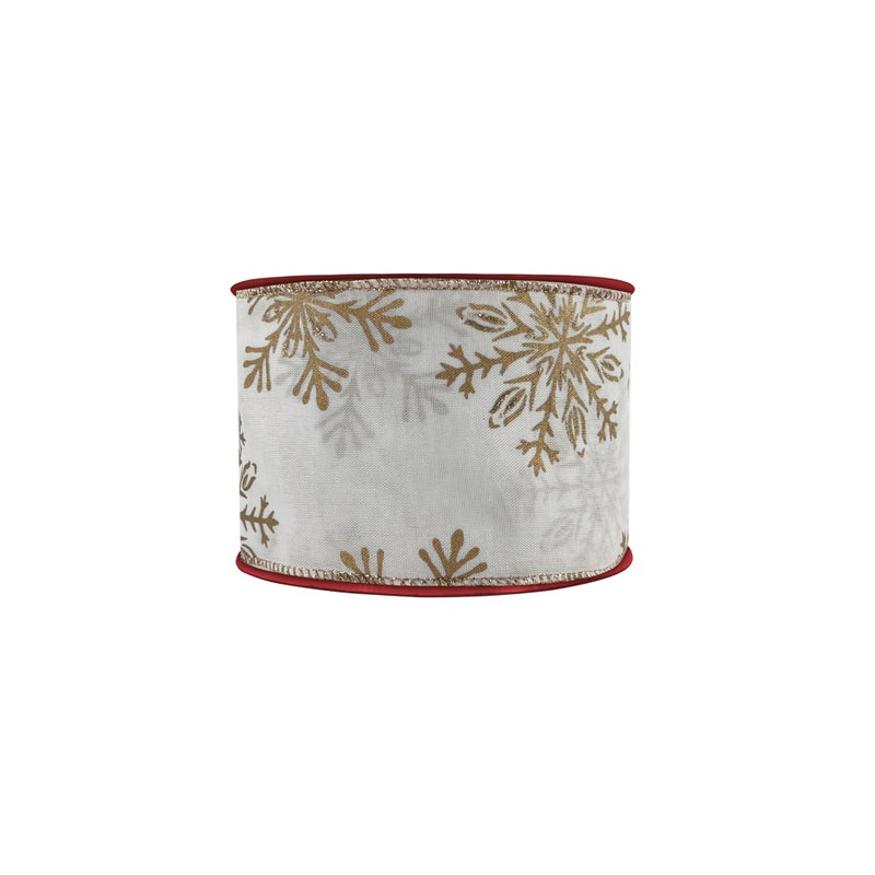 CHRISTMAS MAGIC Christmas Satin Ribbon White/Gold 6.3cmx10 yards - Image 1