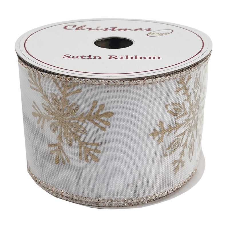 CHRISTMAS MAGIC Christmas Satin Ribbon White/Gold 6.3cmx10 yards - Image 3